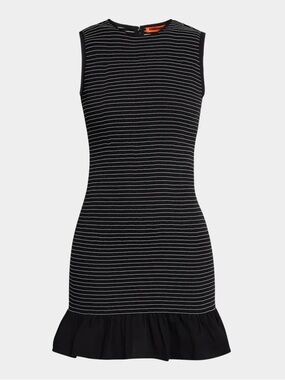 Simon Miller | Sleeveless Black Striped Knit Dress with Ruffle Hem | size Medium